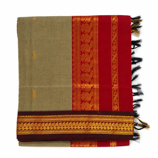 Olive Beige with Maroon Kalyani Cotton Sarees