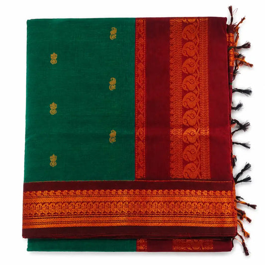 Teal Green with Maroon Kalyani Cotton Sarees