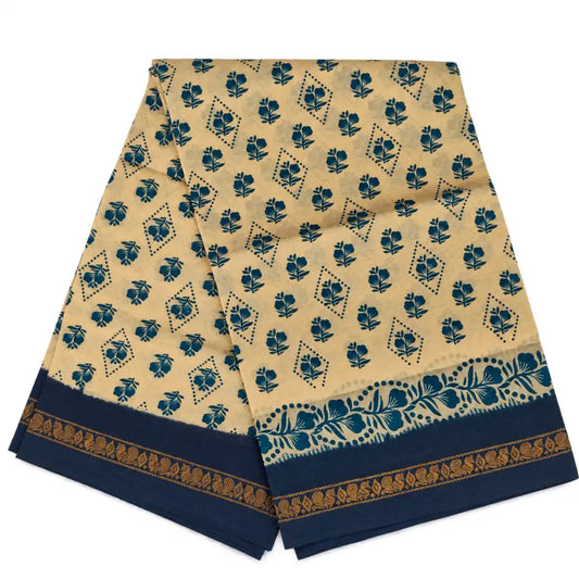 Beige with Navy Blue Sungudi Cotton Saree
