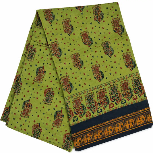 Lime Green with Navy Blue Sungudi Cotton Saree