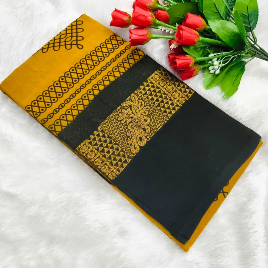 Yellow Kolam Design Sungudi Cotton Saree