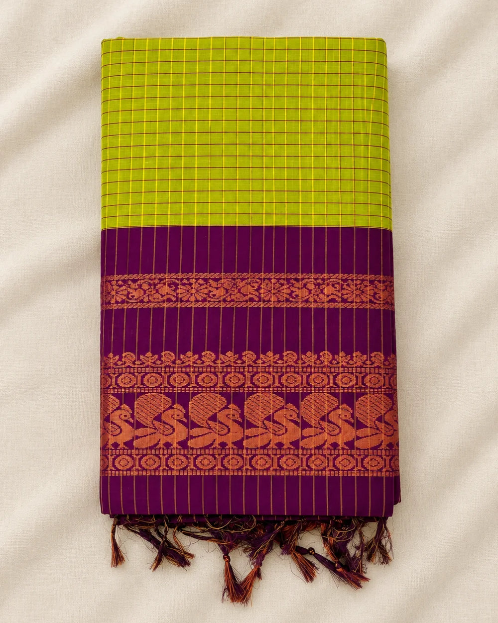 Green Checked Kalyani Cotton Saree