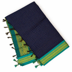 Deep Blue Checked Kalyani Cotton Saree