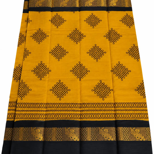 Yellow Kolam Design Sungudi Cotton Saree