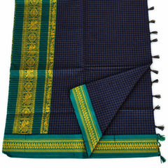 Deep Blue Checked Kalyani Cotton Saree