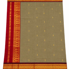 Olive Beige with Maroon Kalyani Cotton Sarees