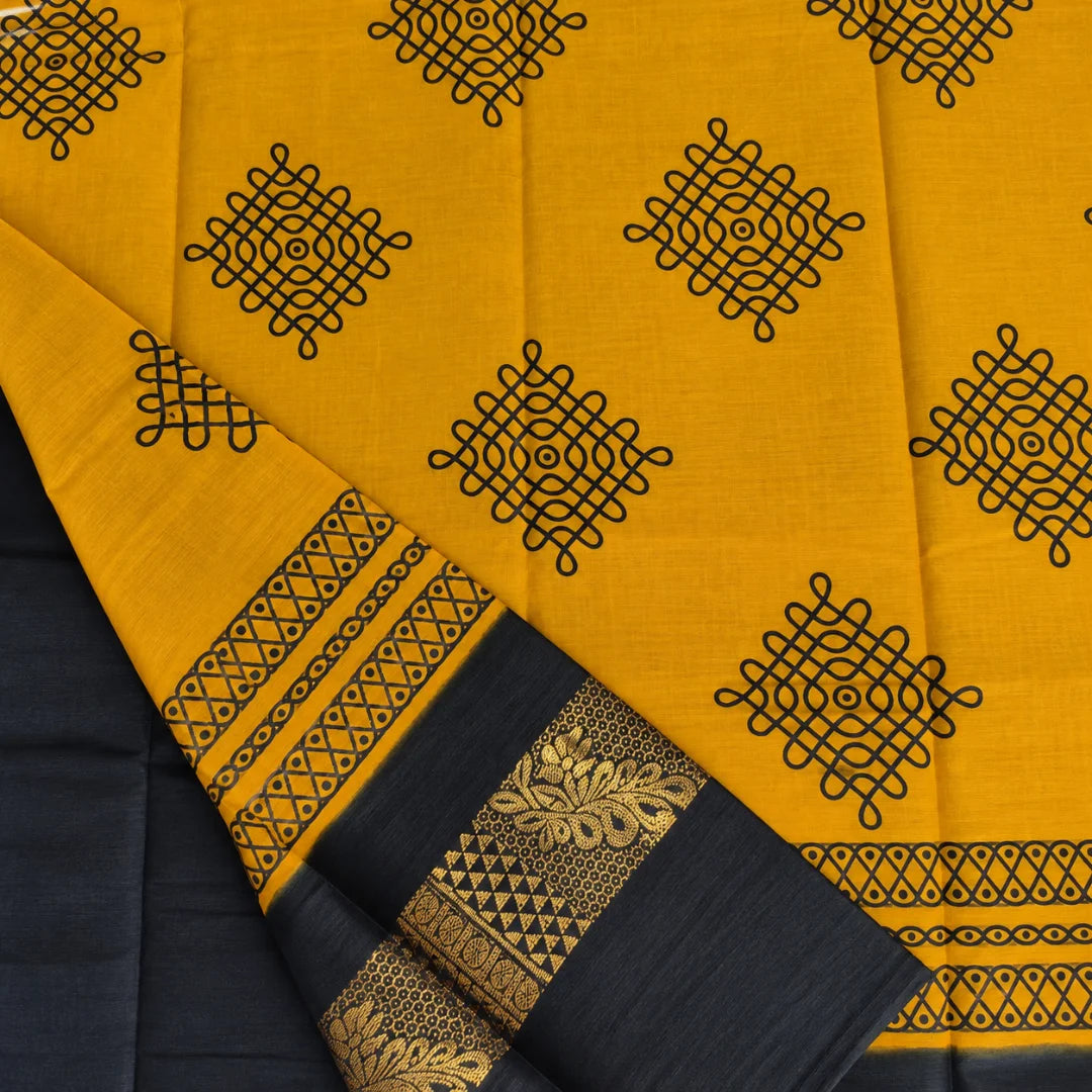 Yellow Kolam Design Sungudi Cotton Saree