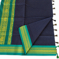 Deep Blue Checked Kalyani Cotton Saree