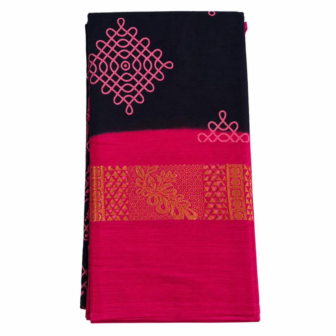 Pink Kolam Design Sungudi Cotton Saree