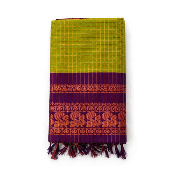 Green Checked Kalyani Cotton Saree