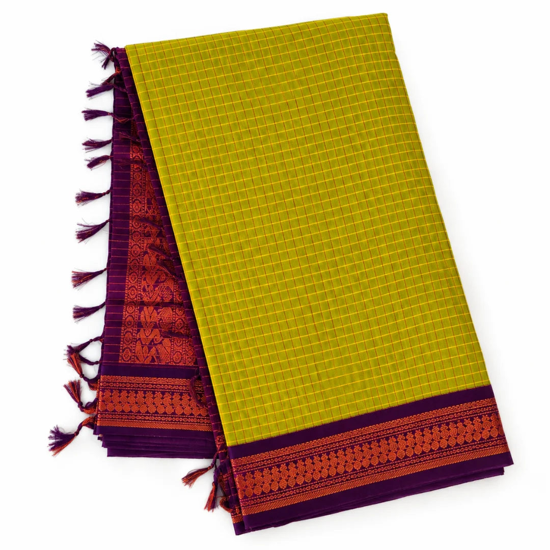 Green Checked Kalyani Cotton Saree