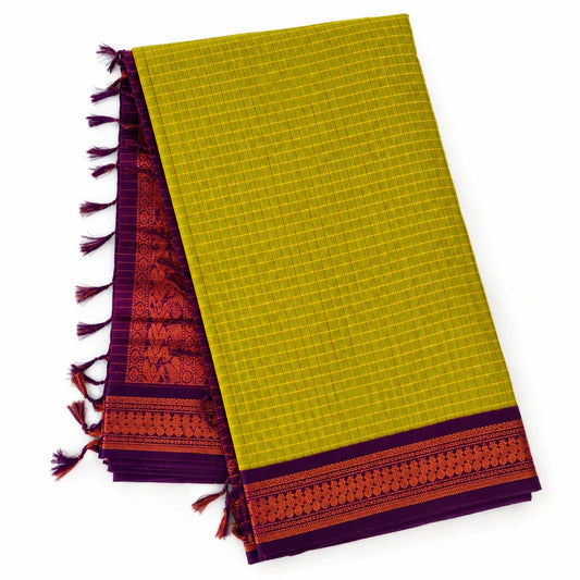 Green Checked Kalyani Cotton Saree