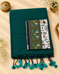 Green Khadi Cotton Saree with Blouse