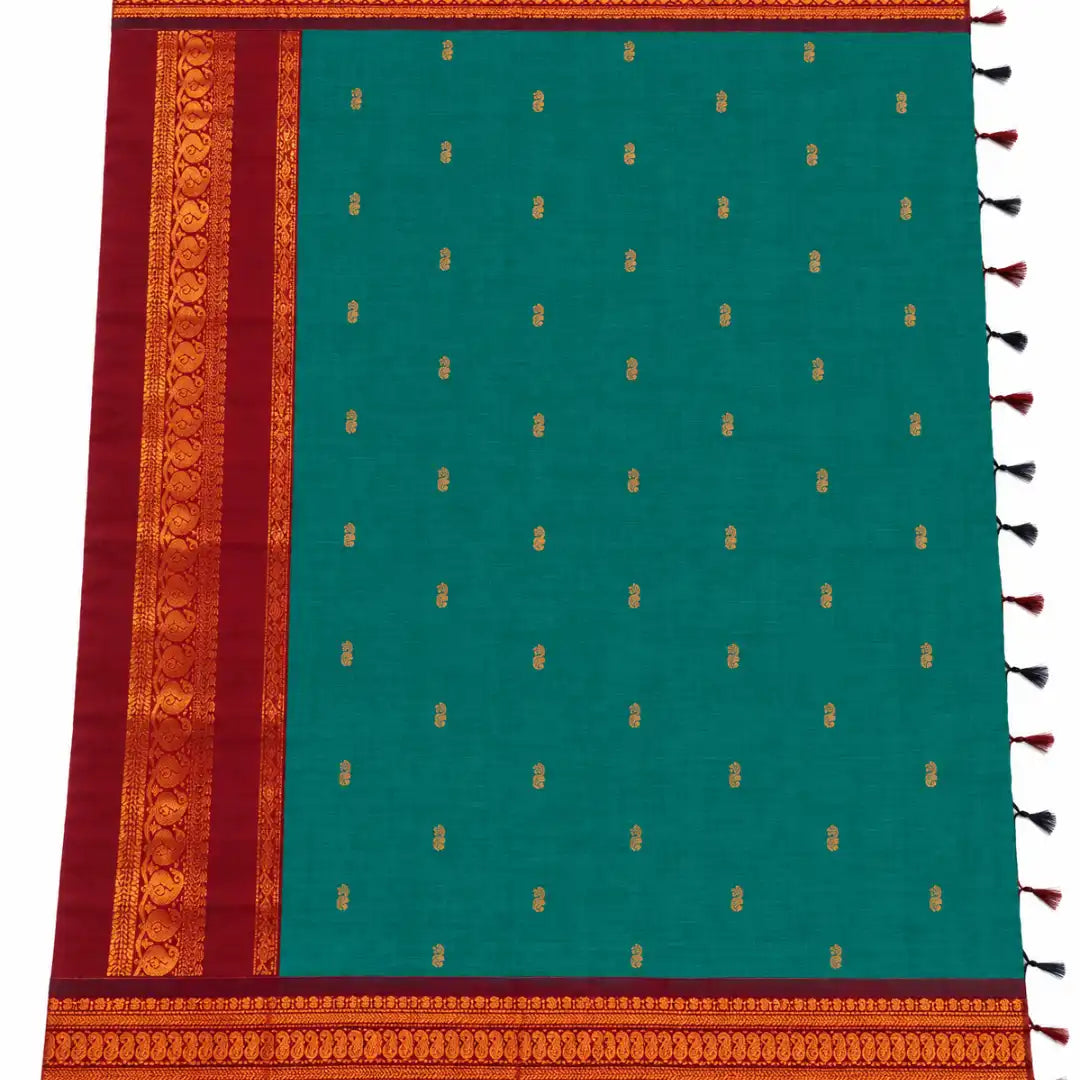 Teal Green with Maroon Kalyani Cotton Sarees