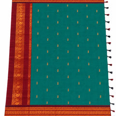 Teal Green with Maroon Kalyani Cotton Sarees