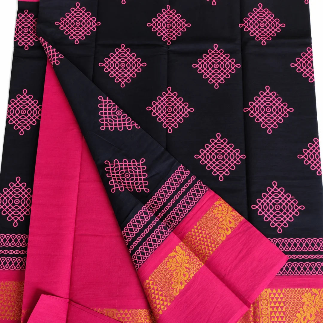 Pink Kolam Design Sungudi Cotton Saree