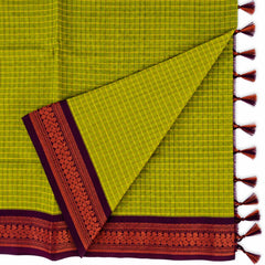 Green Checked Kalyani Cotton Saree