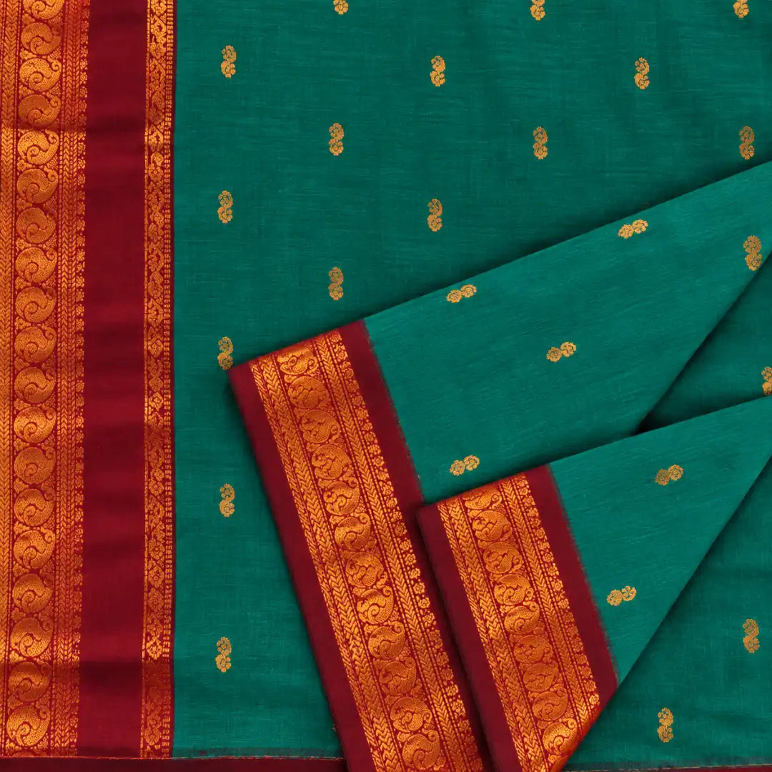 Teal Green with Maroon Kalyani Cotton Sarees