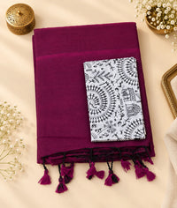 Wine Red Khadi Cotton Saree with Blouse
