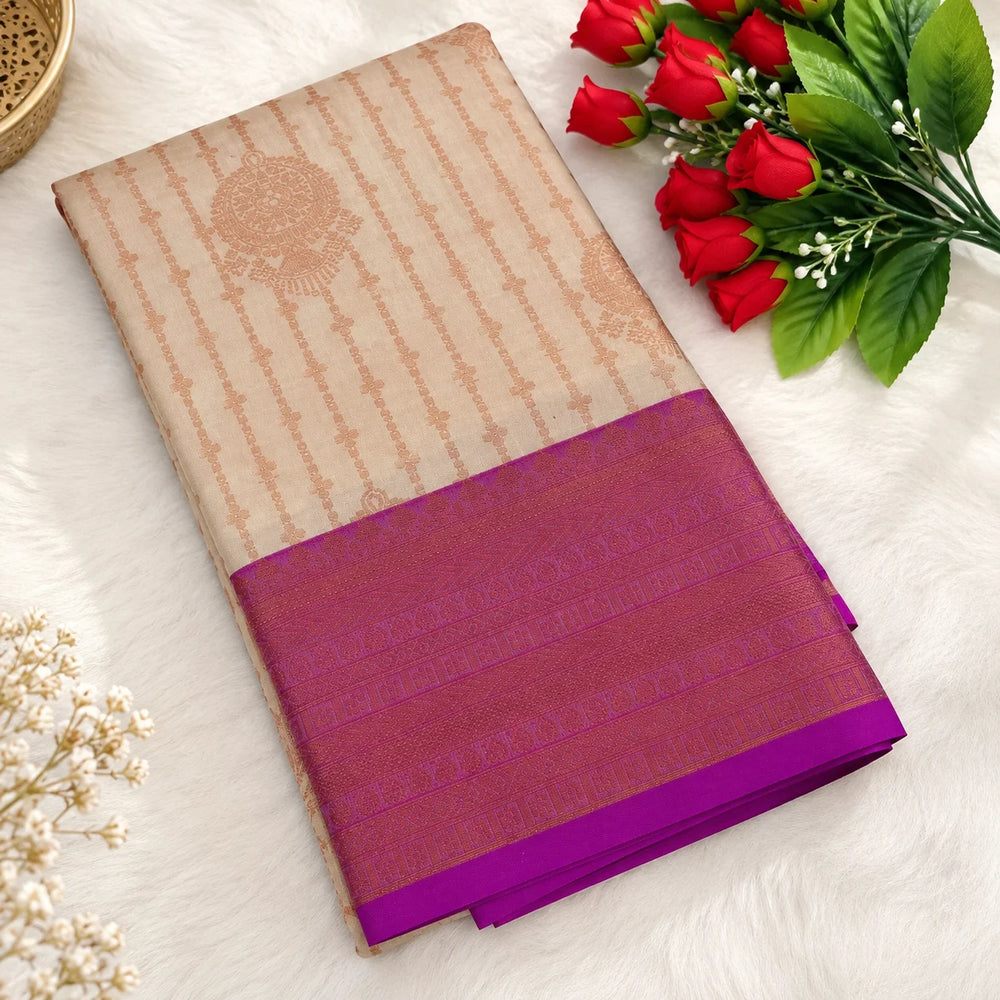 Sandal Vairaoosi Softsilk Saree with Gold Zari border