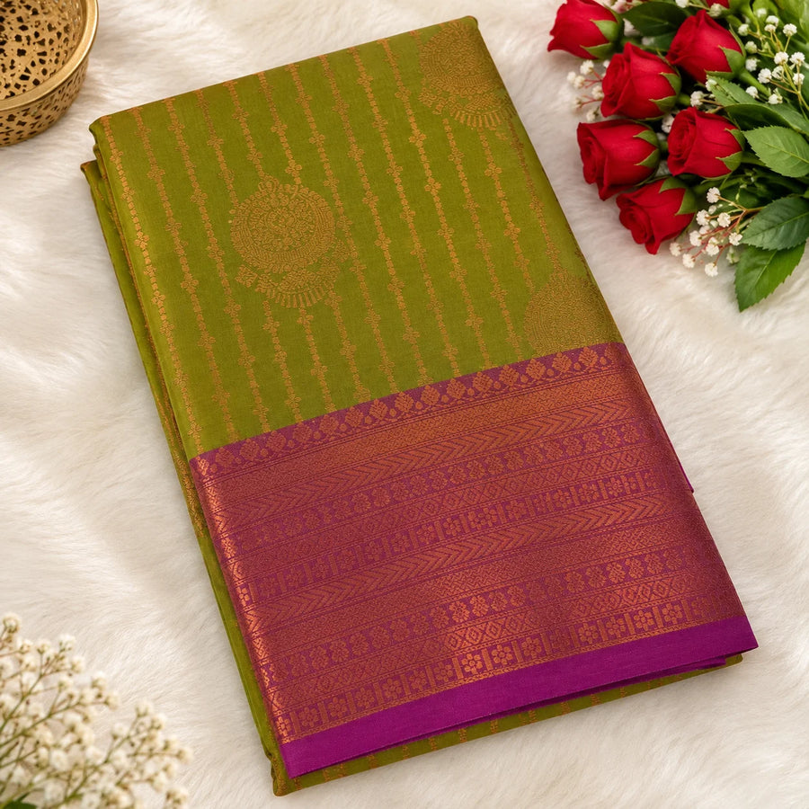 Green Vairaoosi Softsilk Saree with Gold Zari border