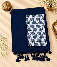 Deep Blue Khadi Cotton Saree with Blouse