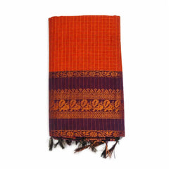 Orange with Maroon Checked Kalyani Cotton Sarees