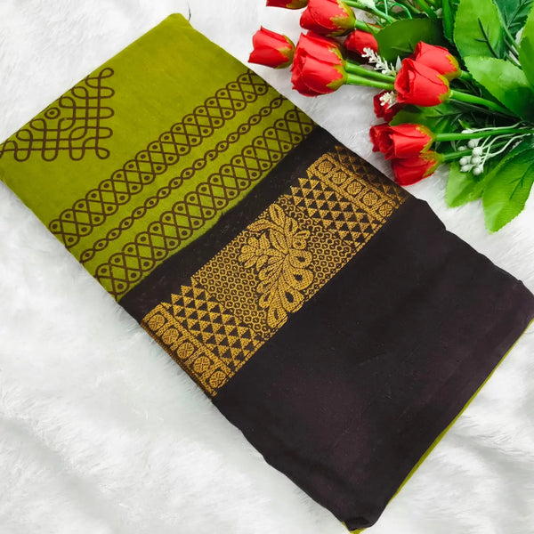 Green Kolam Design Sungudi Cotton Saree