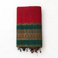 Red Checked Kalyani Cottom Saree
