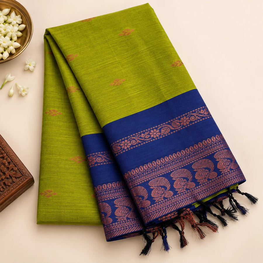 Parrot Green Kalyani Cotton Saree