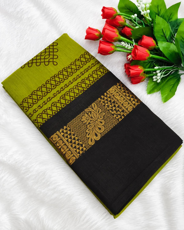 Green Kolam Design Sungudi Cotton Saree