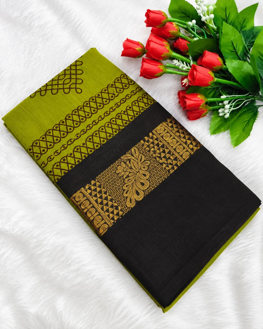 Green Kolam Design Sungudi Cotton Saree