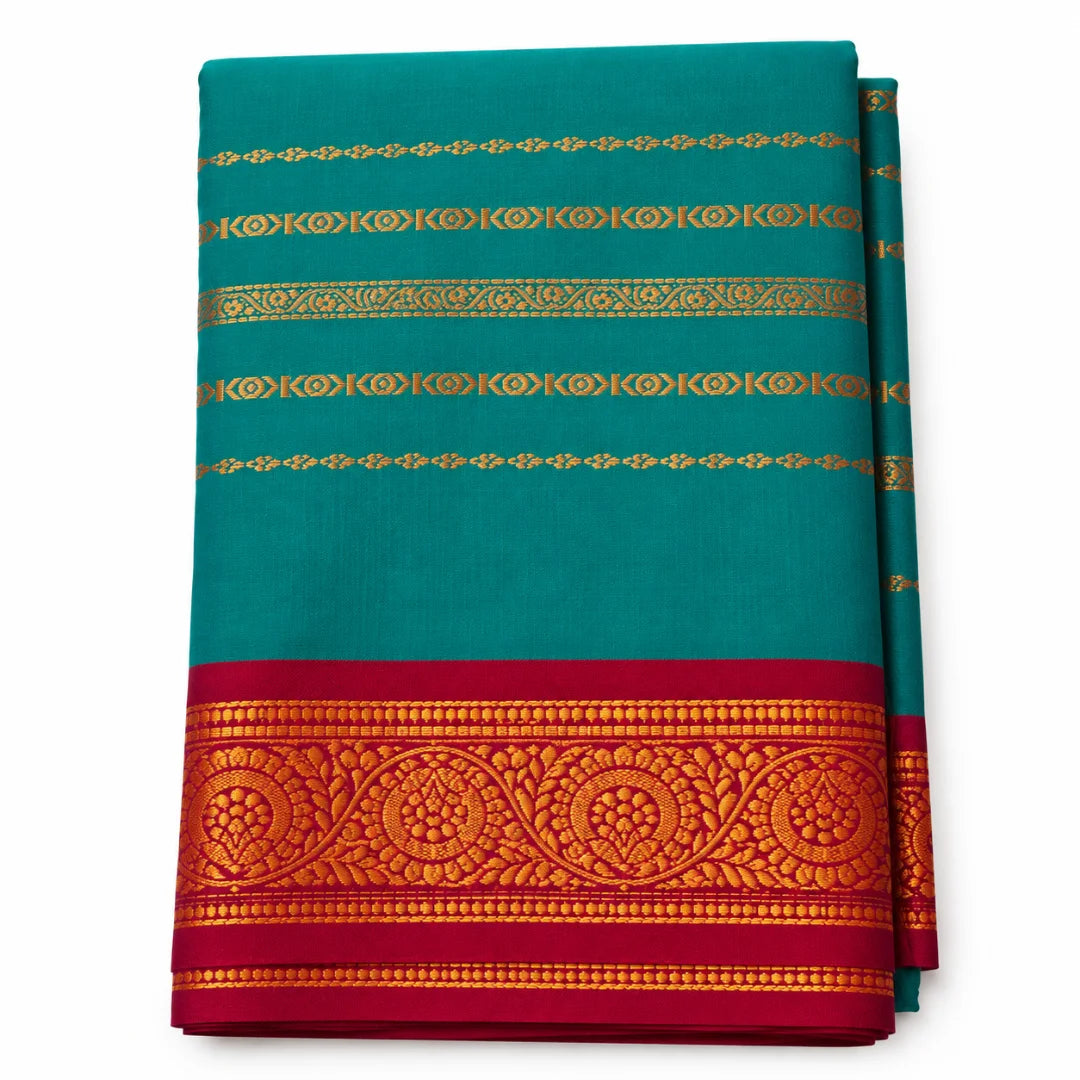 Teal green Velthari Softsilk Saree with premium gold zari border