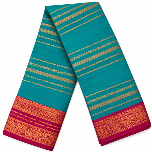 Teal green Velthari Softsilk Saree with premium gold zari border