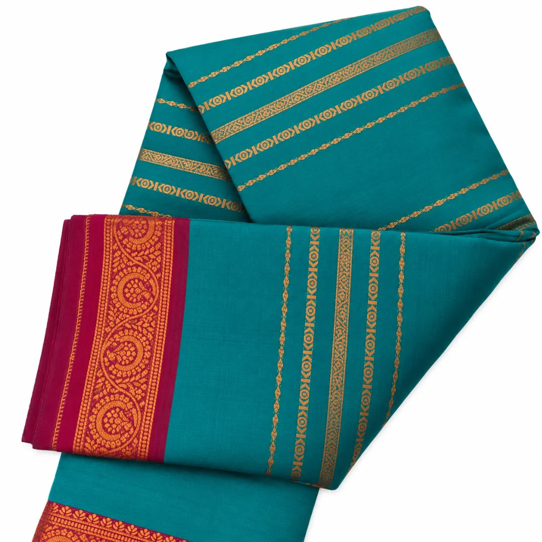 Teal green Velthari Softsilk Saree with premium gold zari border