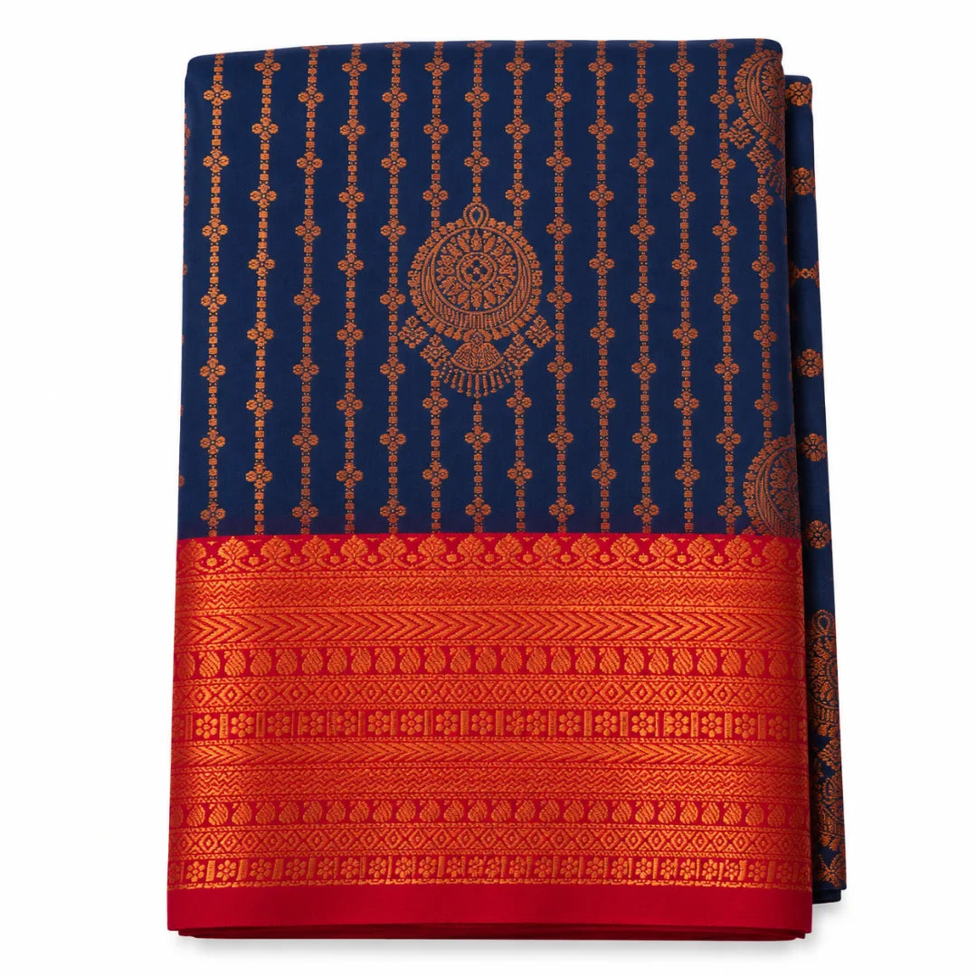 Deep Blue Vairaoosi Softsilk Saree with Gold Zari border