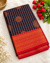Deep Blue Vairaoosi Softsilk Saree with Gold Zari border