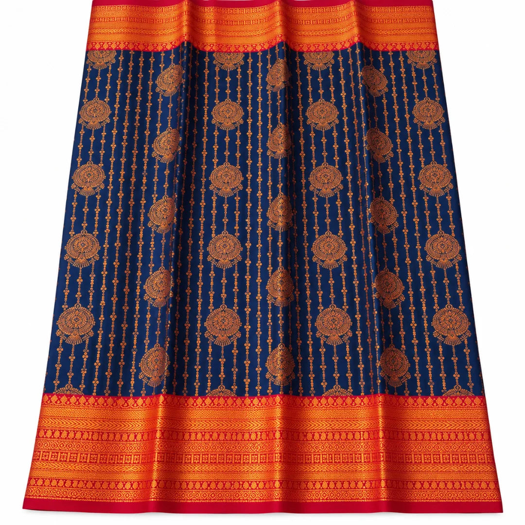 Deep Blue Vairaoosi Softsilk Saree with Gold Zari border