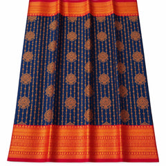 Deep Blue Vairaoosi Softsilk Saree with Gold Zari border
