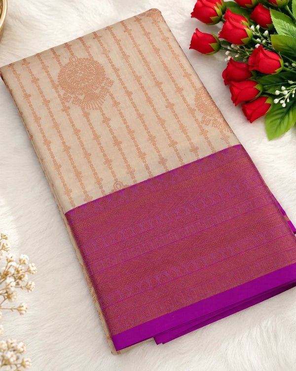 Sandal Vairaoosi Softsilk Saree with Gold Zari border
