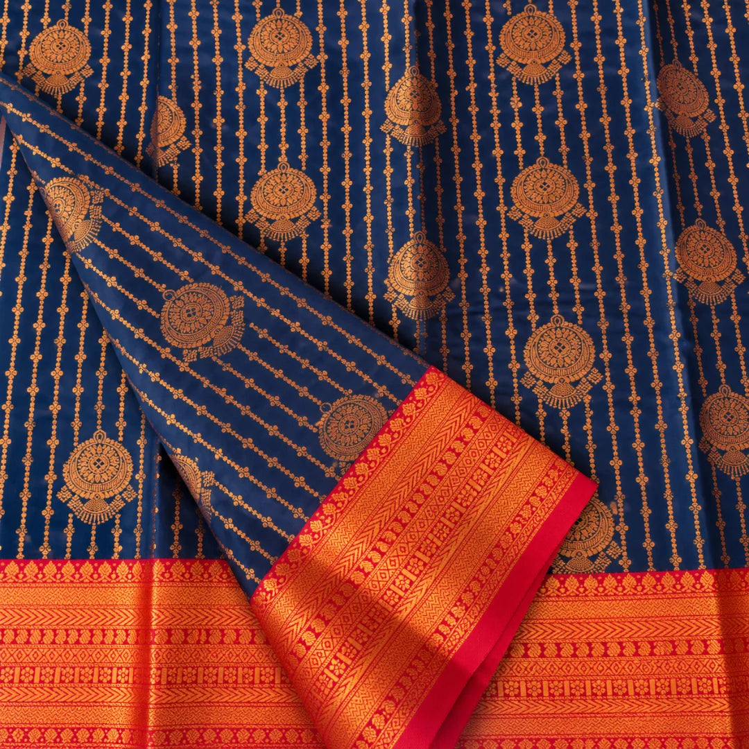 Deep Blue Vairaoosi Softsilk Saree with Gold Zari border