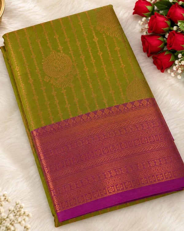 Green Vairaoosi Softsilk Saree with Gold Zari border
