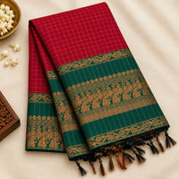 Red Checked Kalyani Cottom Saree