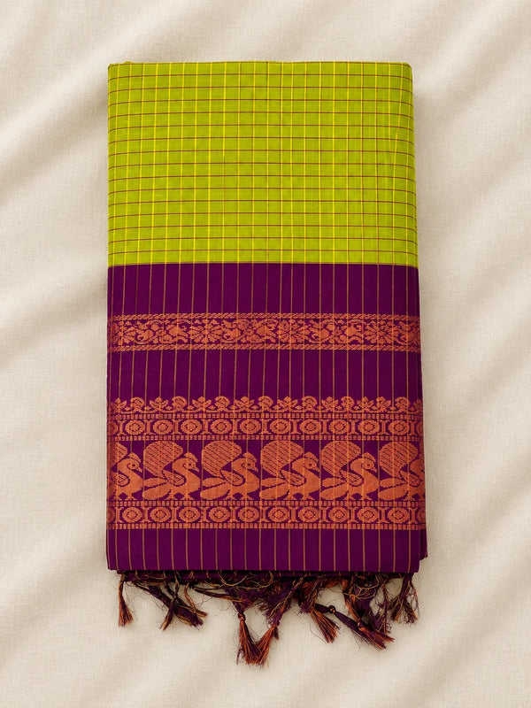 Green Checked Kalyani Cotton Saree