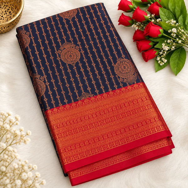 Deep Blue Vairaoosi Softsilk Saree with Gold Zari border