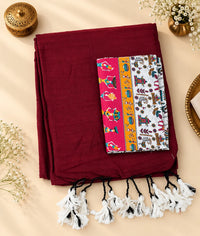 Maroon Khadi Cotton Saree with Blouse