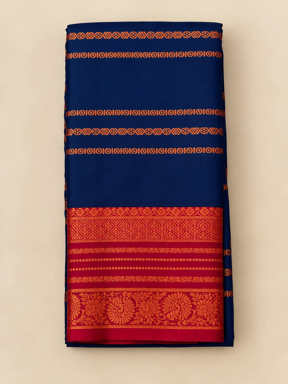 Blue Velthari Softsilk Saree with premium gold zari border