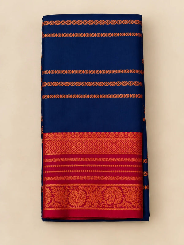Blue Velthari Softsilk Saree with premium gold zari border