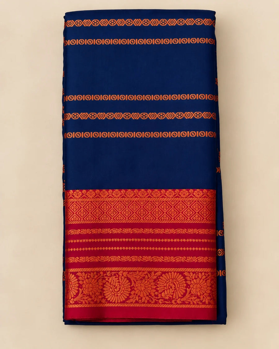 Blue Velthari Softsilk Saree with premium gold zari border
