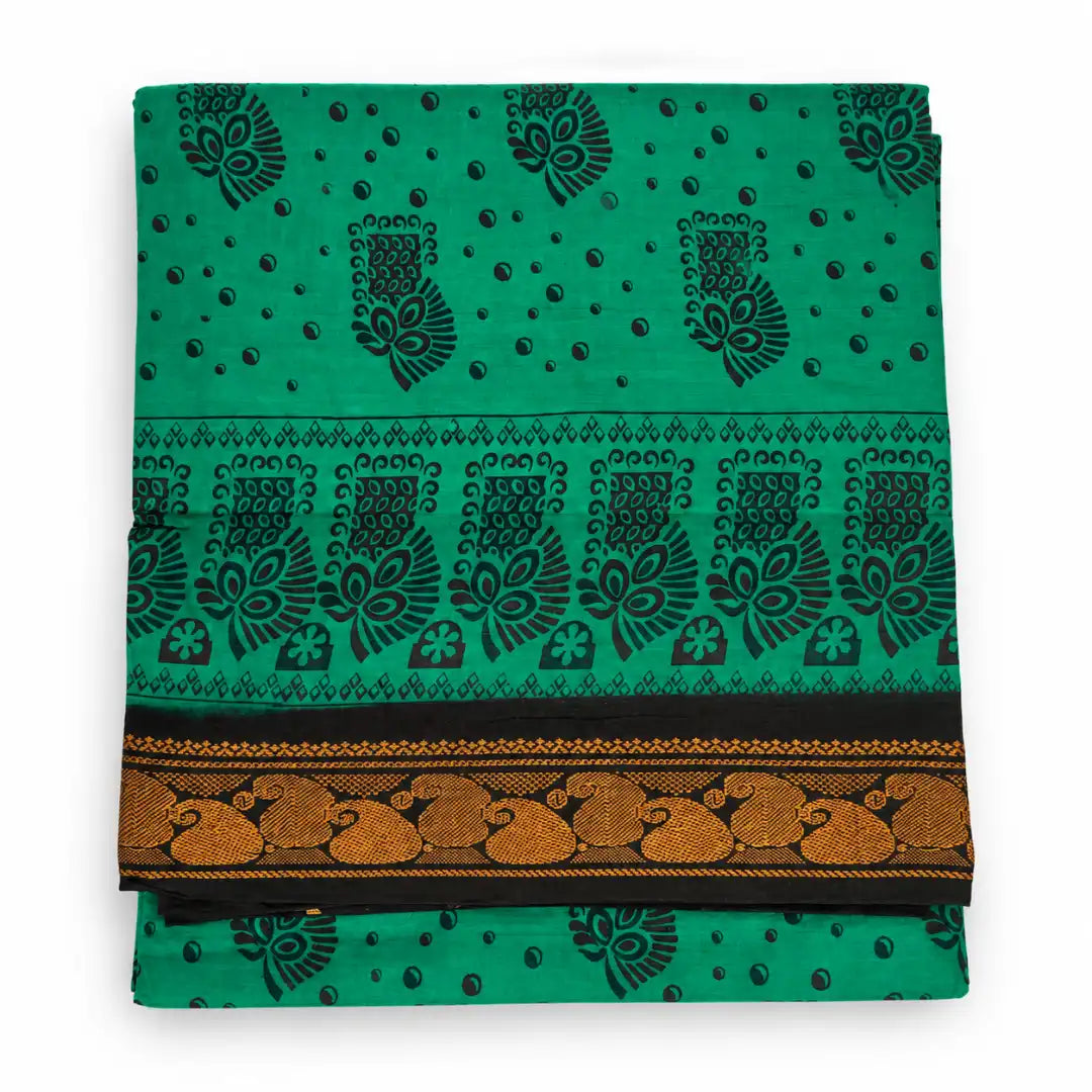 Emerald Green with Black Sungudi Cotton Saree